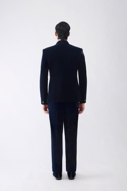 Metallic Micro Pleated Tuxedo Set With Glass Bead Hand Embroidery