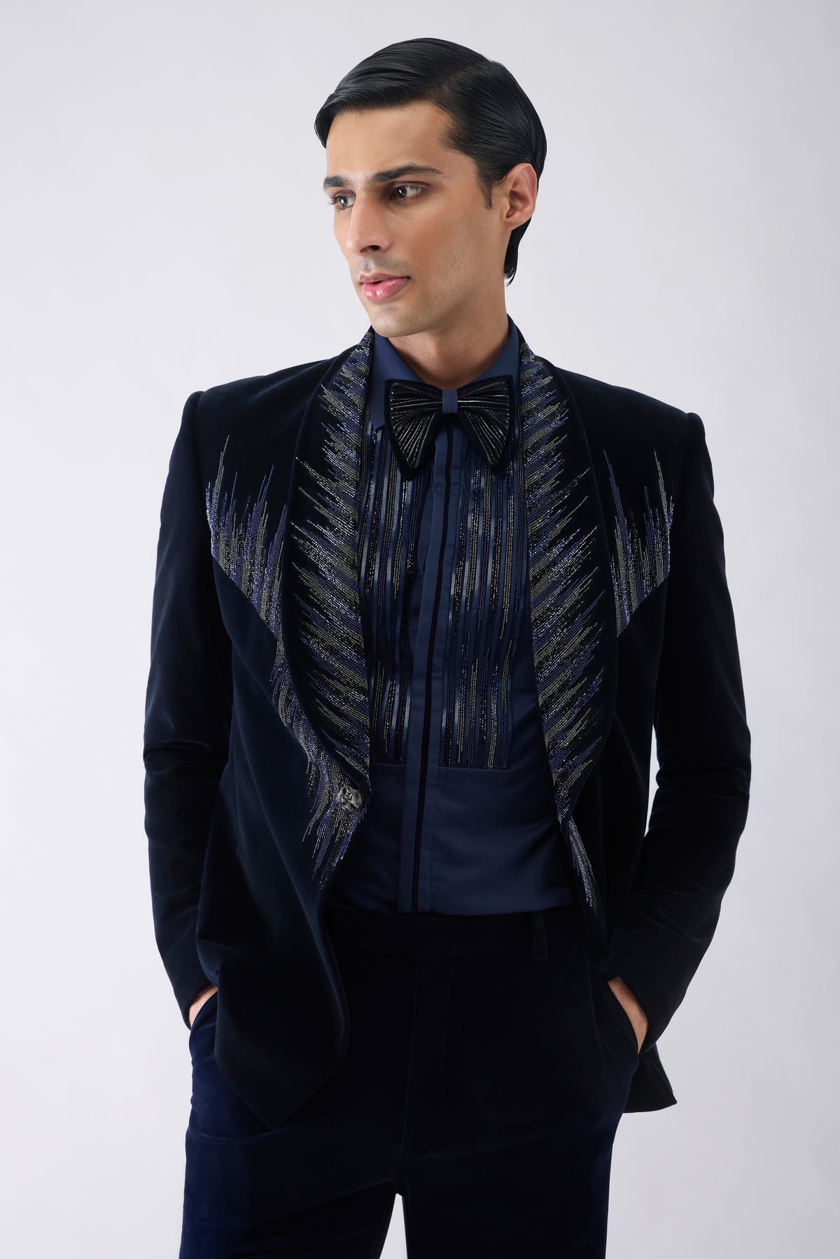 Velvet Tuxedo Set With Hand Embroidery