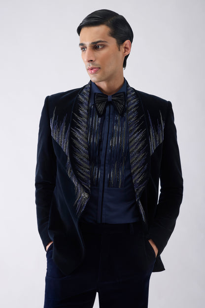 Velvet Tuxedo Set With Hand Embroidery