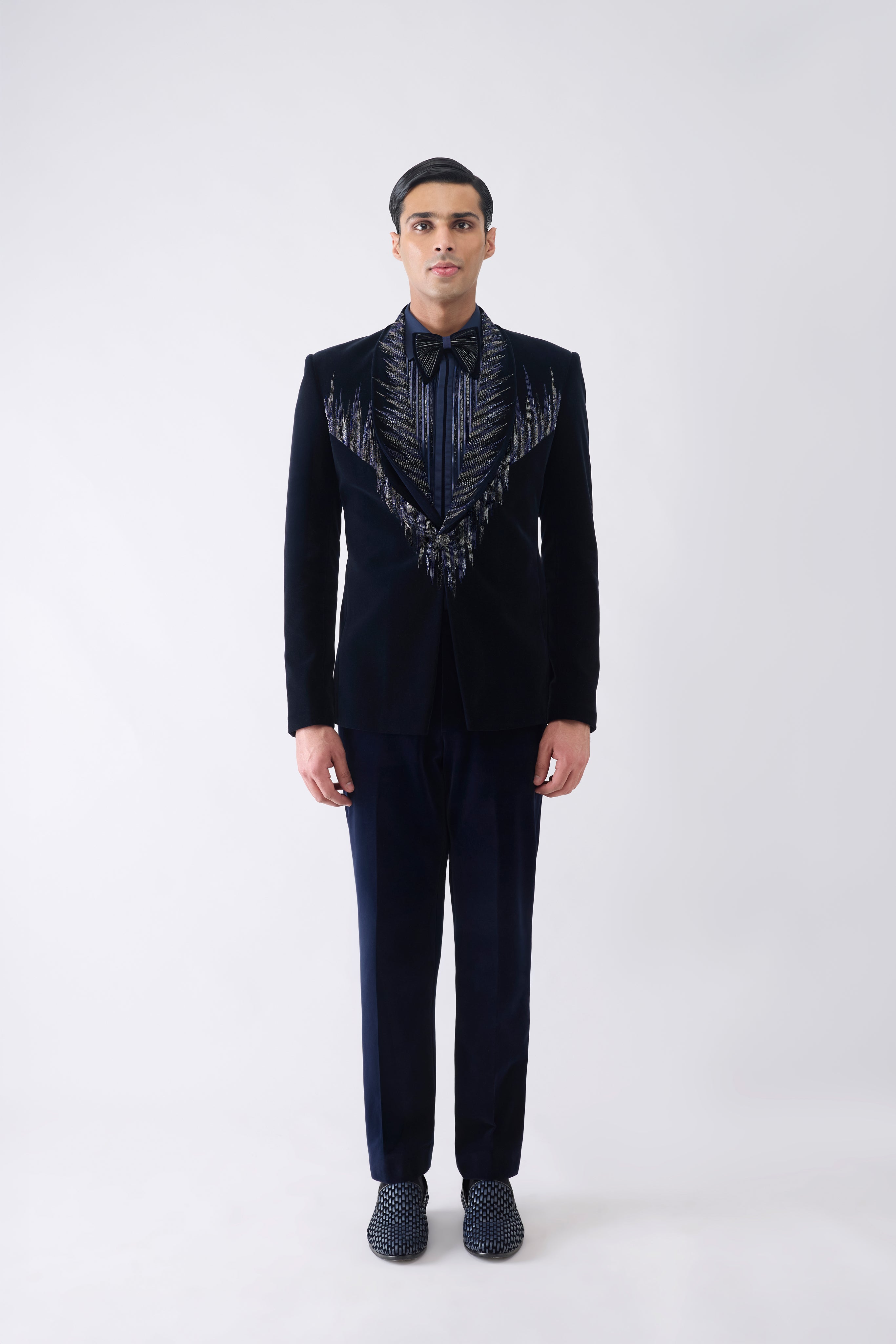 Velvet Tuxedo Set With Hand Embroidery