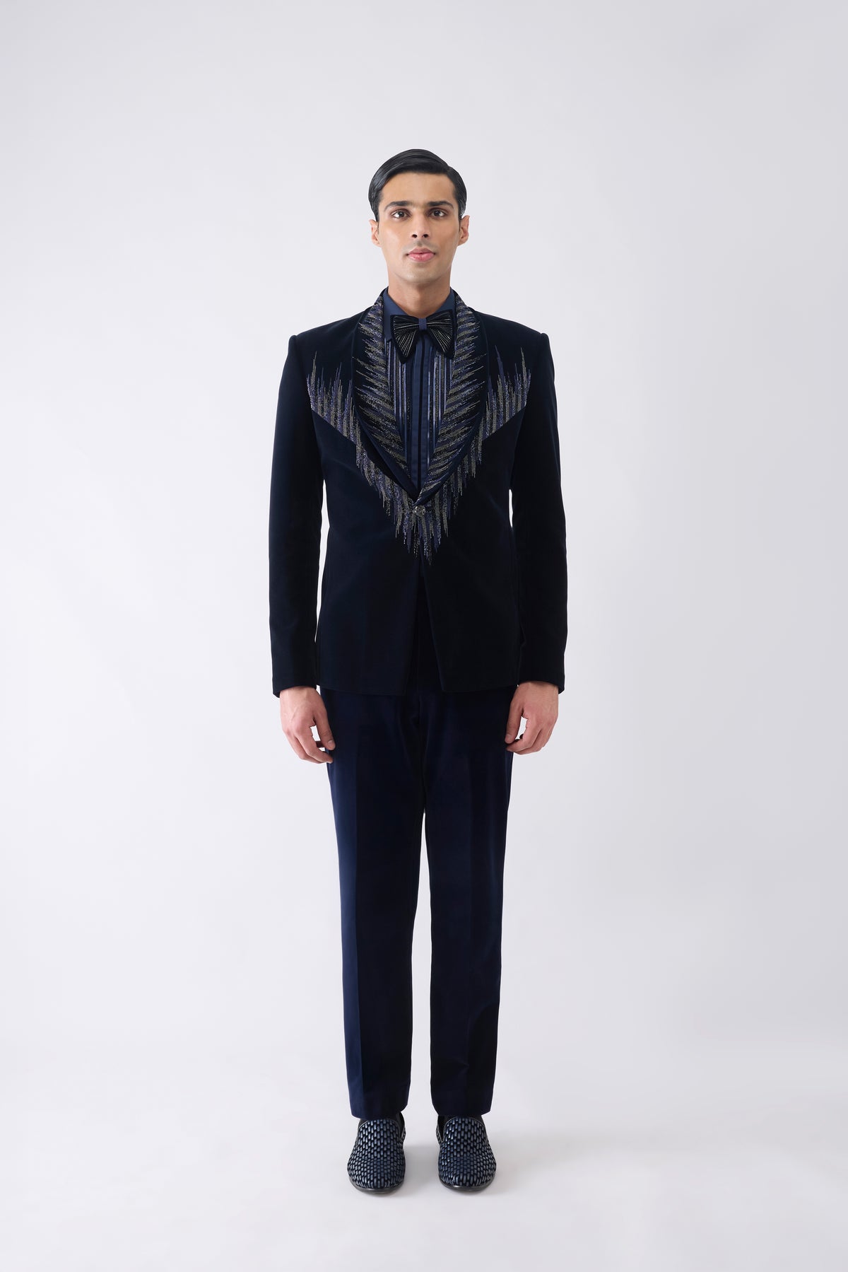 Velvet Tuxedo Set With Hand Embroidery