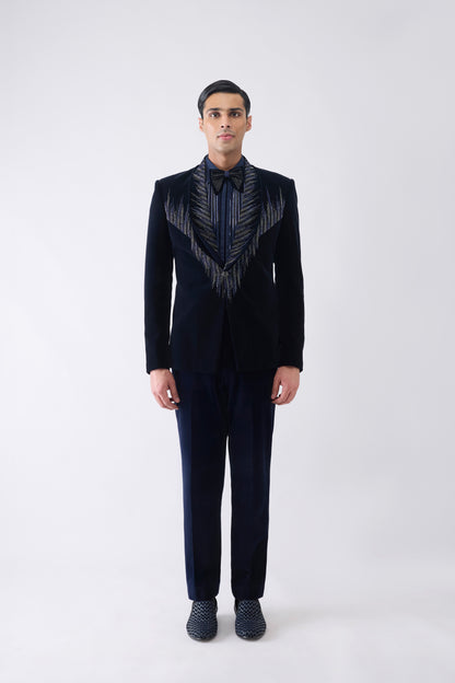 Velvet Tuxedo Set With Hand Embroidery