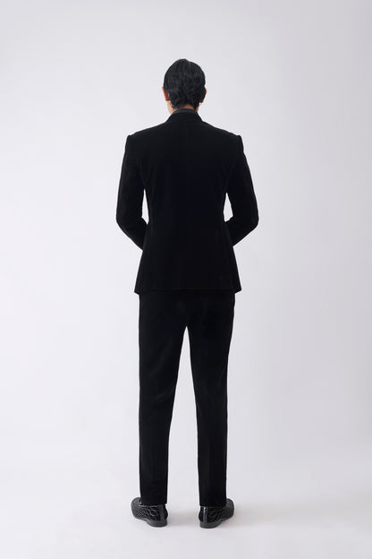 Corded Tuxedo Set With Glass Bead Hand Embroidery