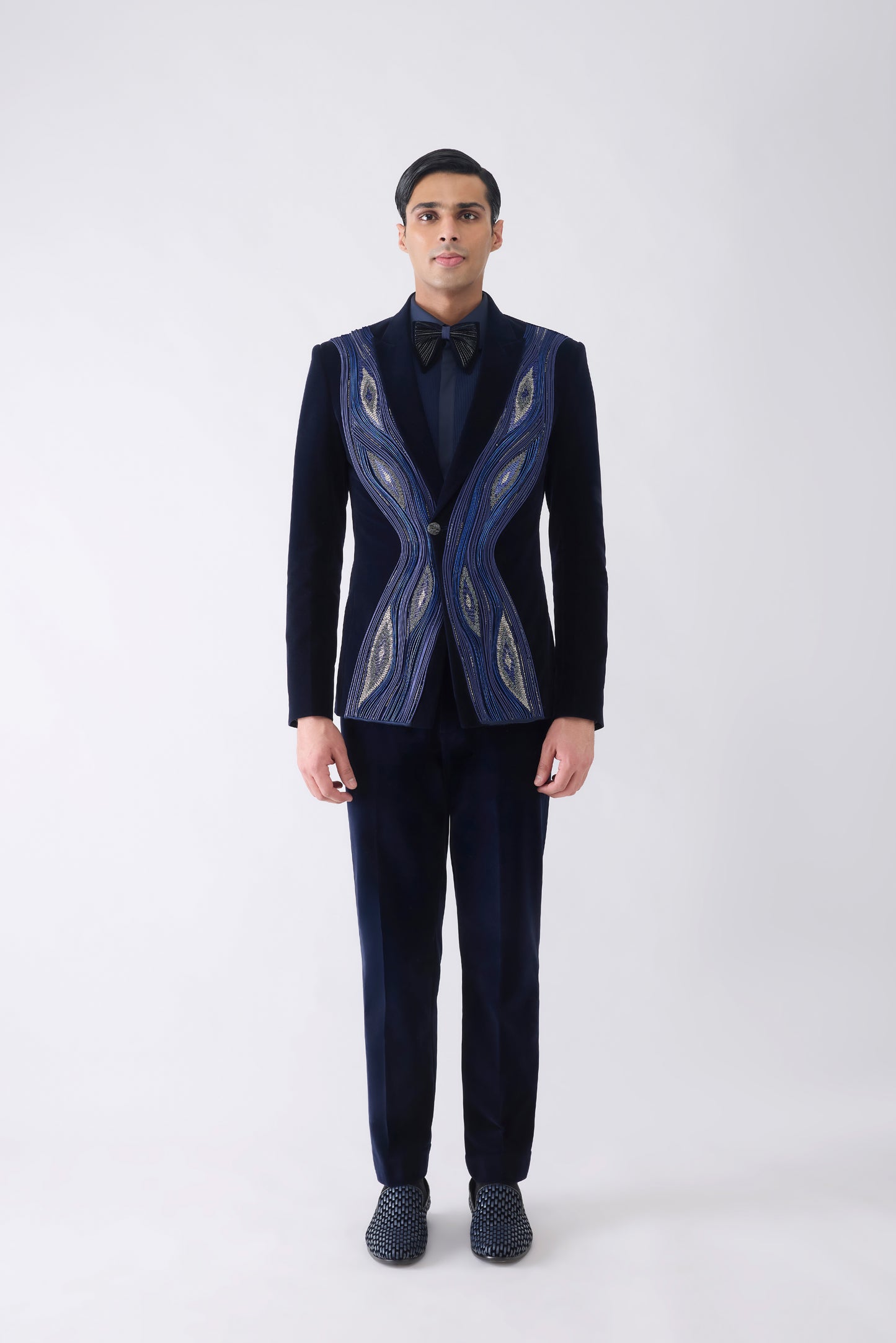 Corded Bandhgala Set in Velvet with Hand Embroidery
