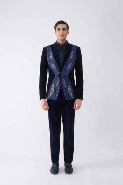 Corded Bandhgala Set in Velvet with Hand Embroidery