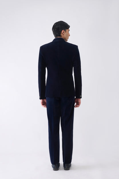 Corded Bandhgala Set in Velvet with Hand Embroidery