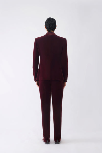 Corded Tuxedo Set With Ikat Embroidery