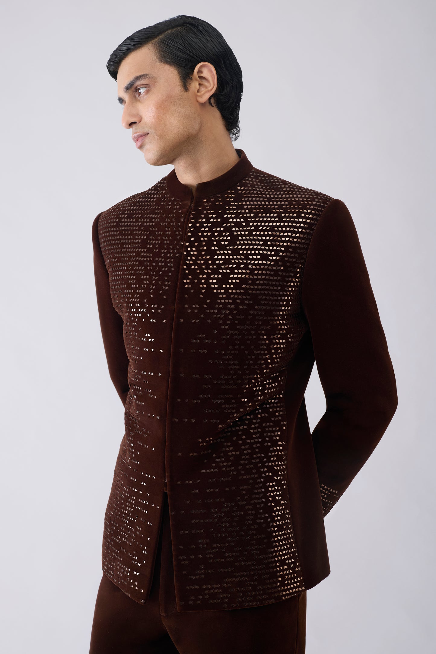Metallic Pixelated Bandhgala Set