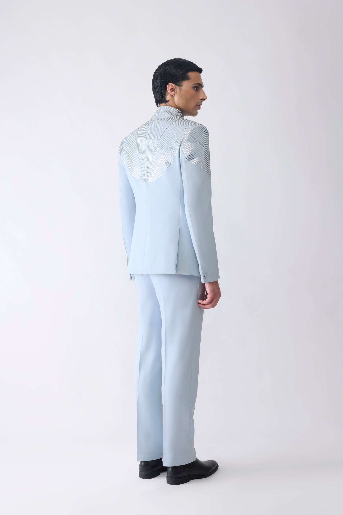 Metallic Bandhgala Set In Satin Crepe