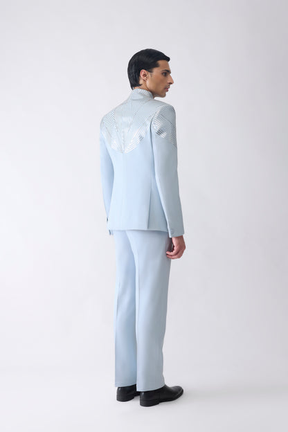Metallic Bandhgala Set In Satin Crepe