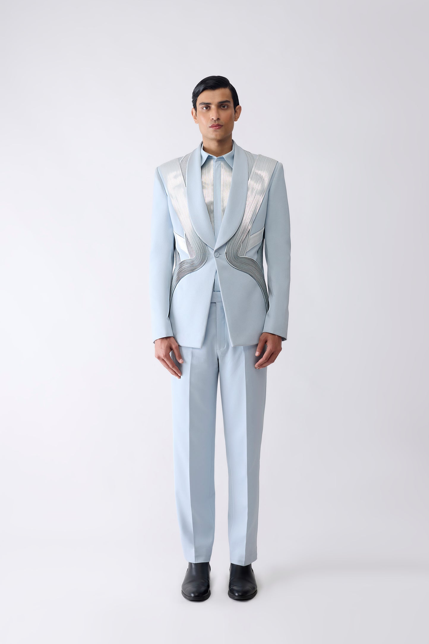 Metallic Micro Pleated Tuxedo Set