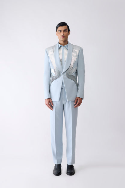 Metallic Micro Pleated Tuxedo Set