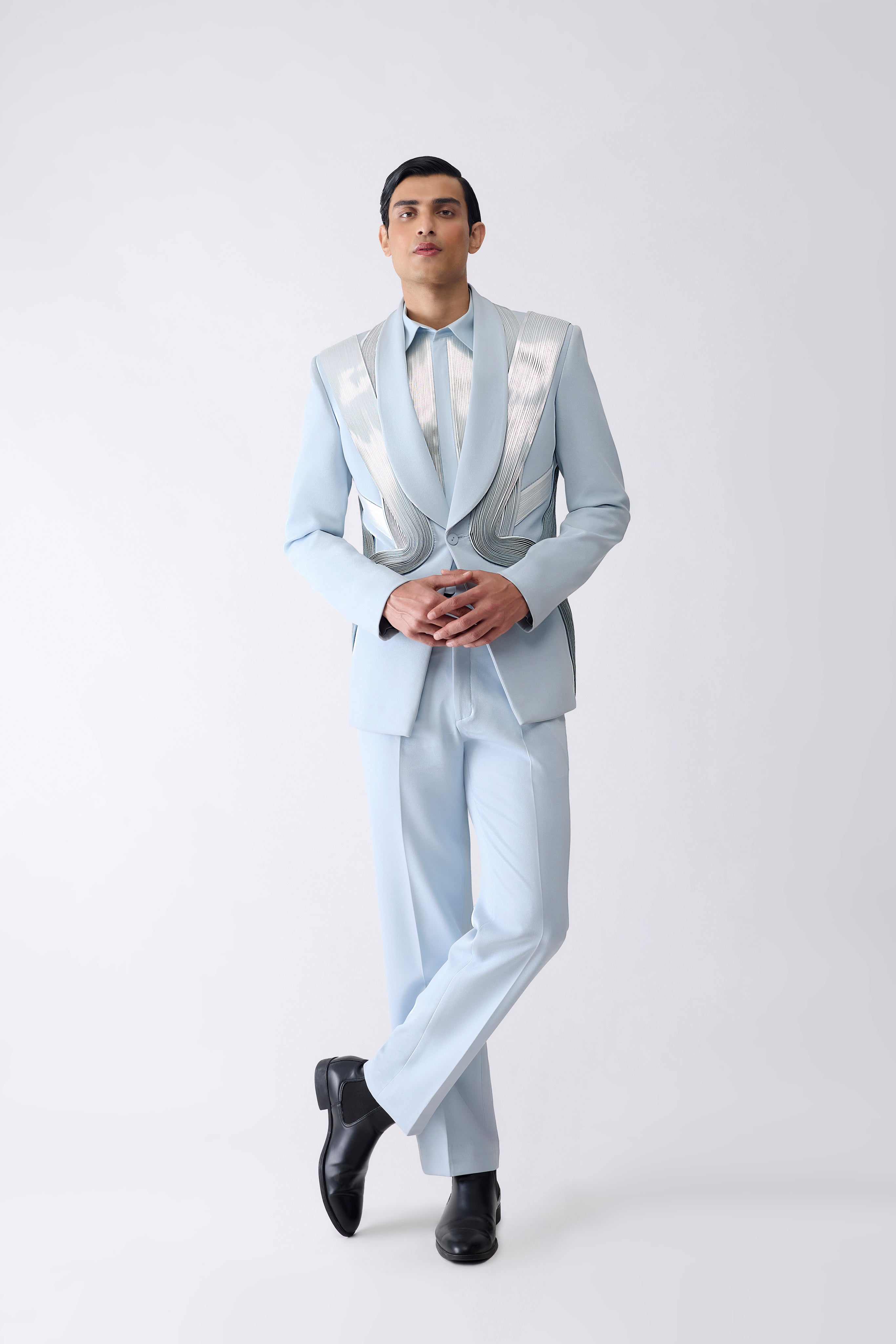 Metallic Micro Pleated Tuxedo Set