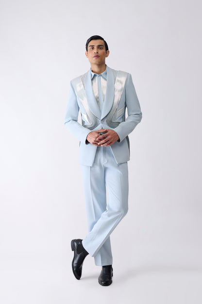 Metallic Micro Pleated Tuxedo Set