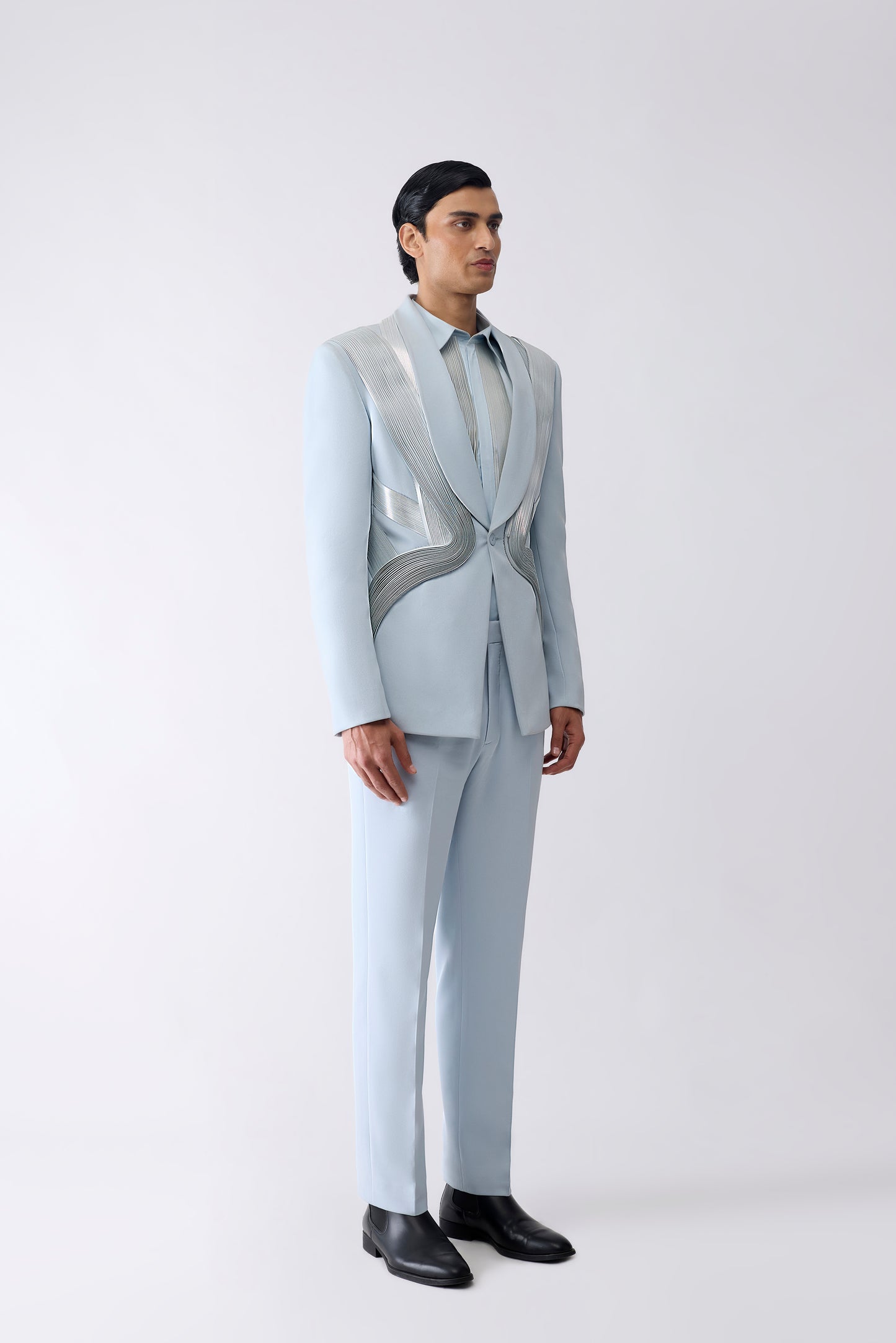 Metallic Micro Pleated Tuxedo Set