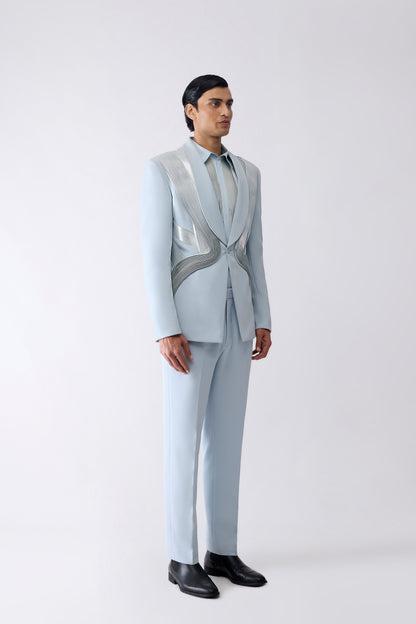 Metallic Micro Pleated Tuxedo Set