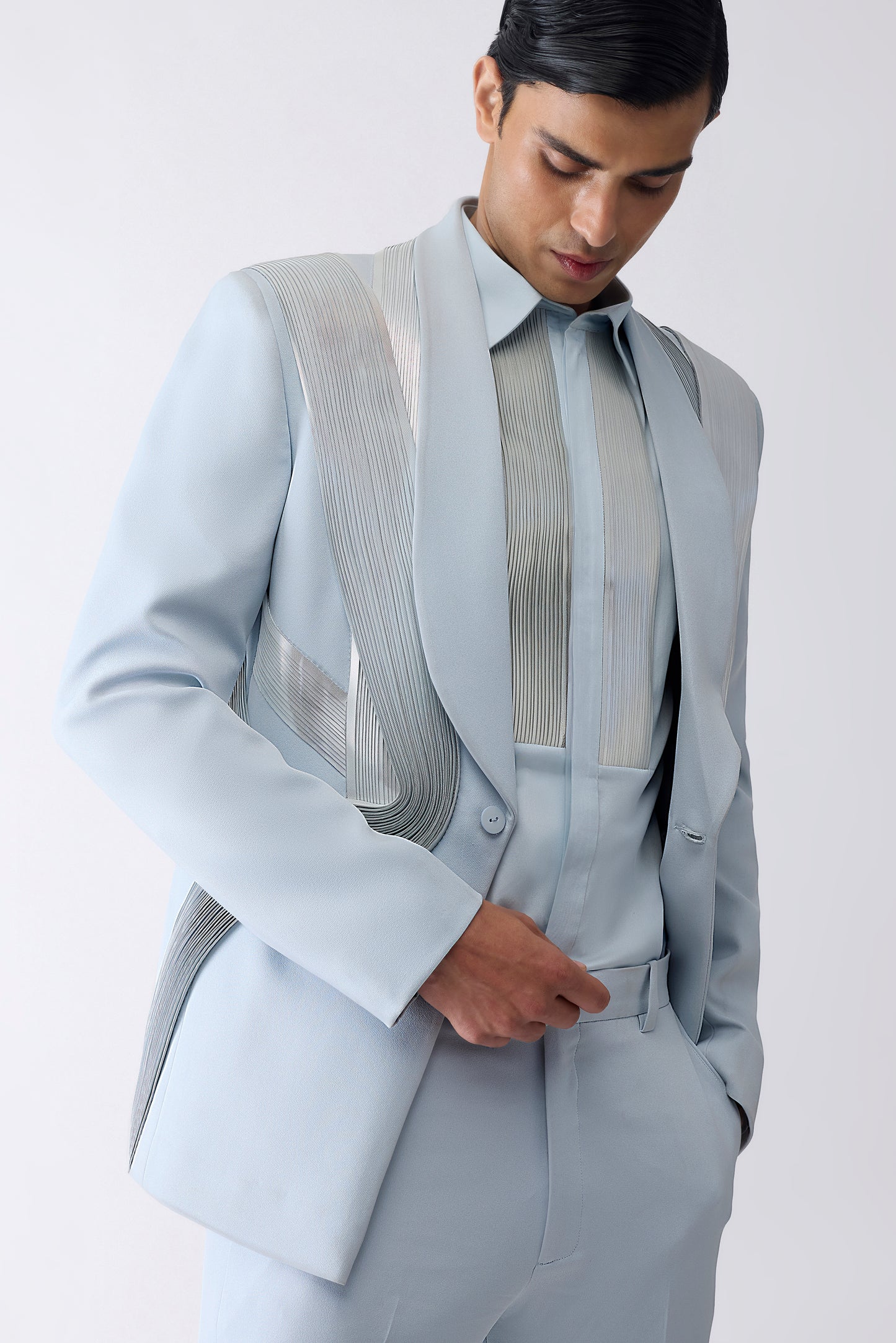 Metallic Micro Pleated Tuxedo Set