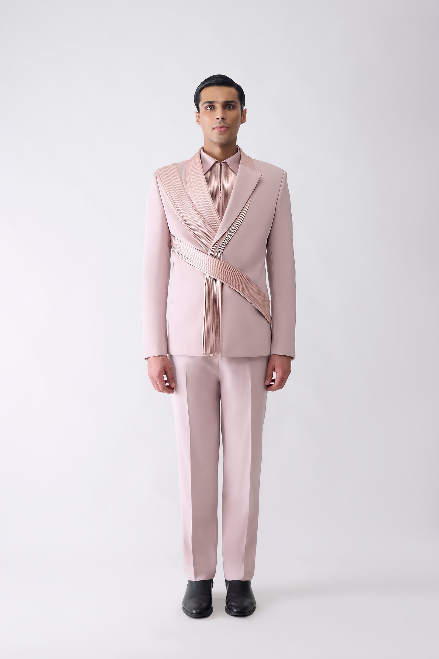 Strata Micropleated Tuxedo Set In Satin Crepe