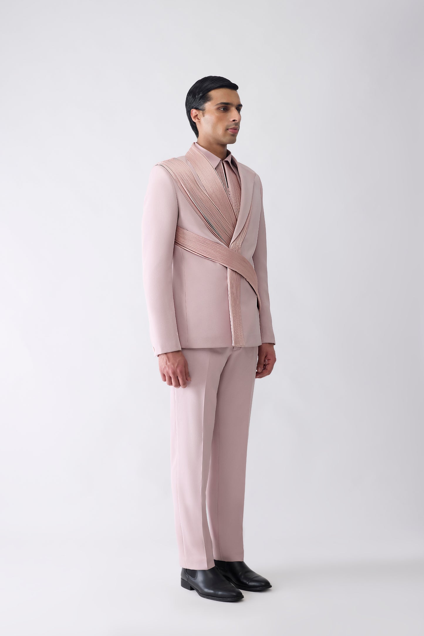 Strata Micropleated Tuxedo Set In Satin Crepe