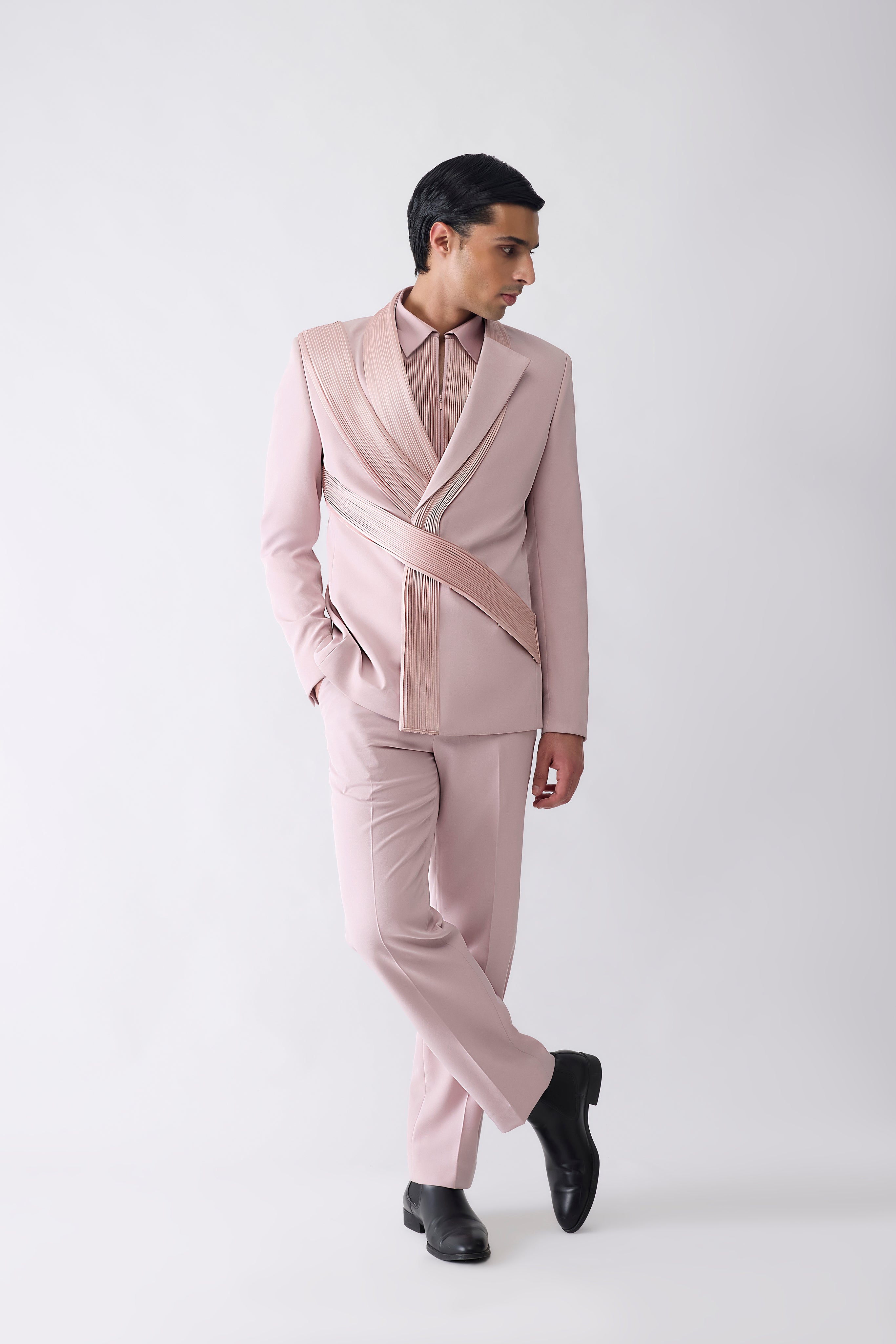 Strata Micropleated Tuxedo Set In Satin Crepe
