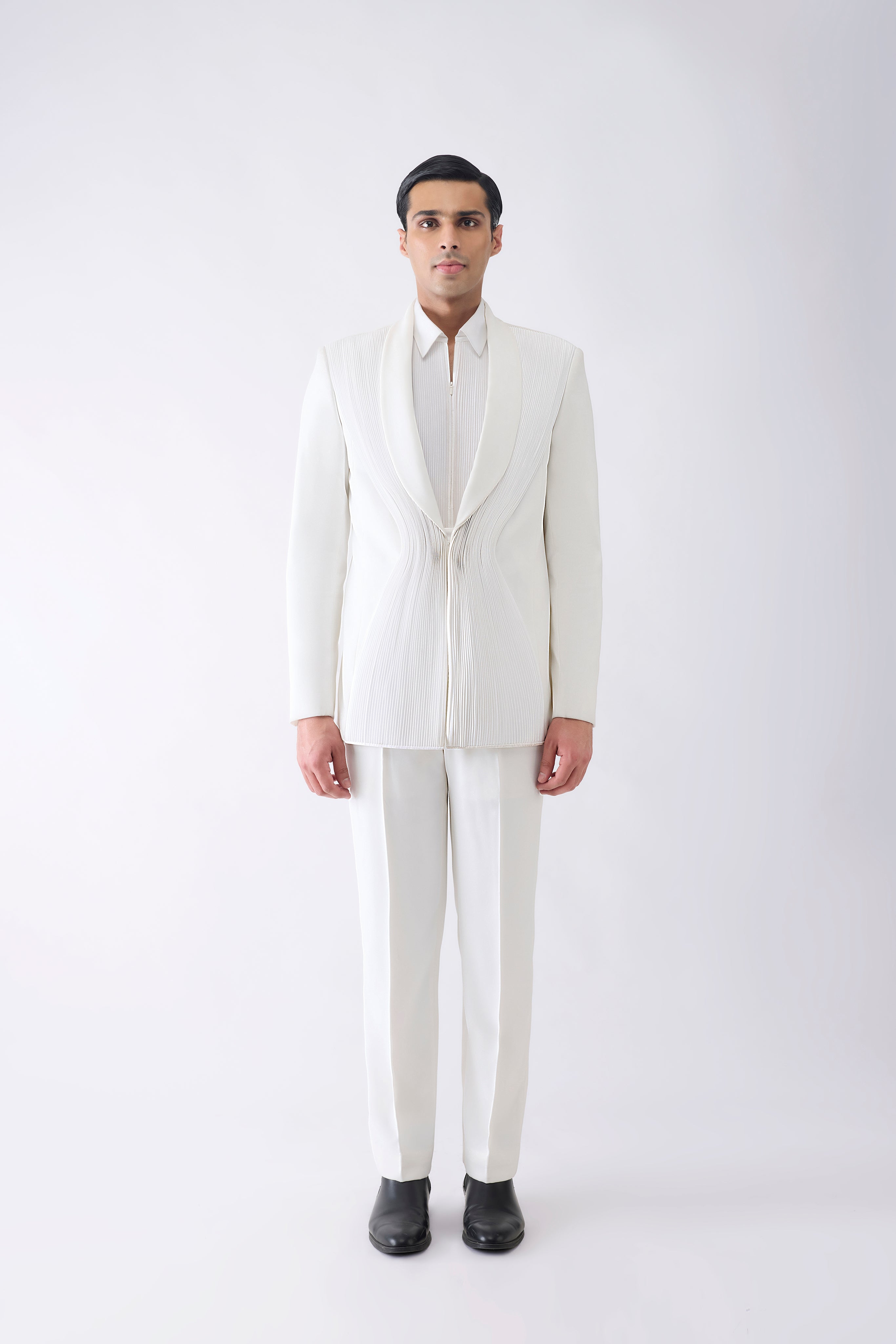 Strata Micropleated Tuxedo Set in Satin Crepe
