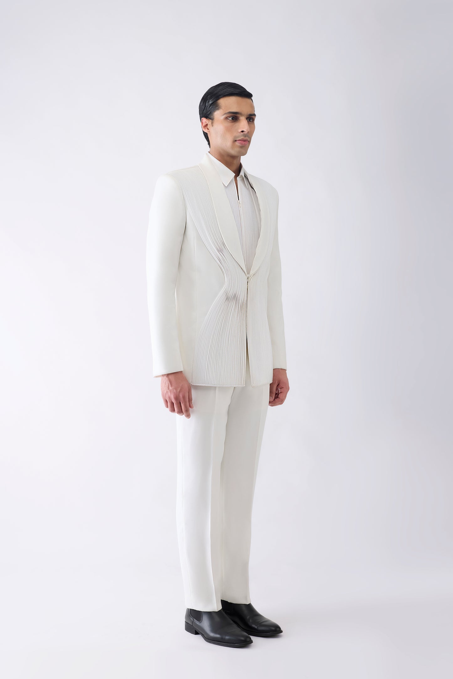 Strata Micropleated Tuxedo Set in Satin Crepe