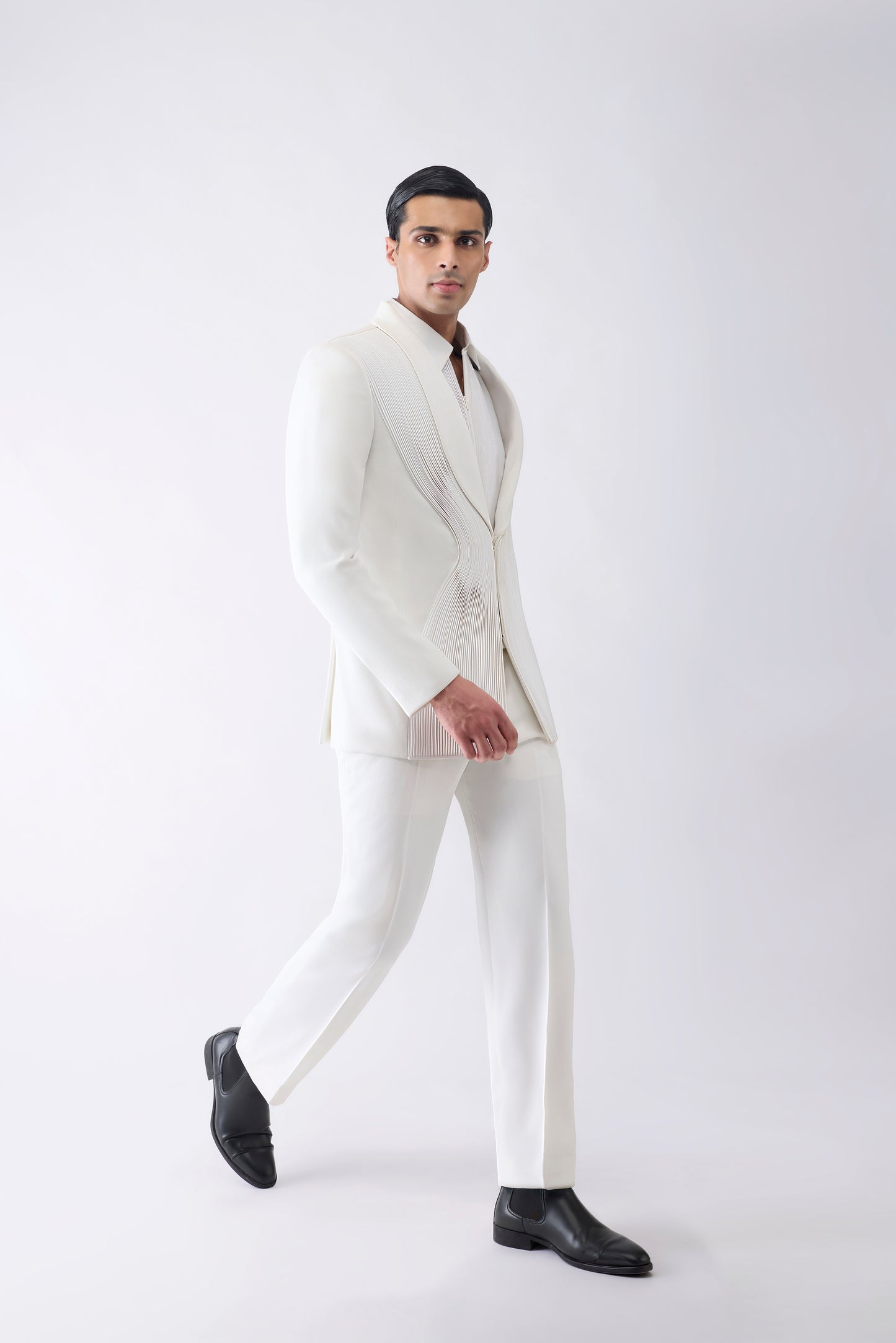 Strata Micropleated Tuxedo Set in Satin Crepe