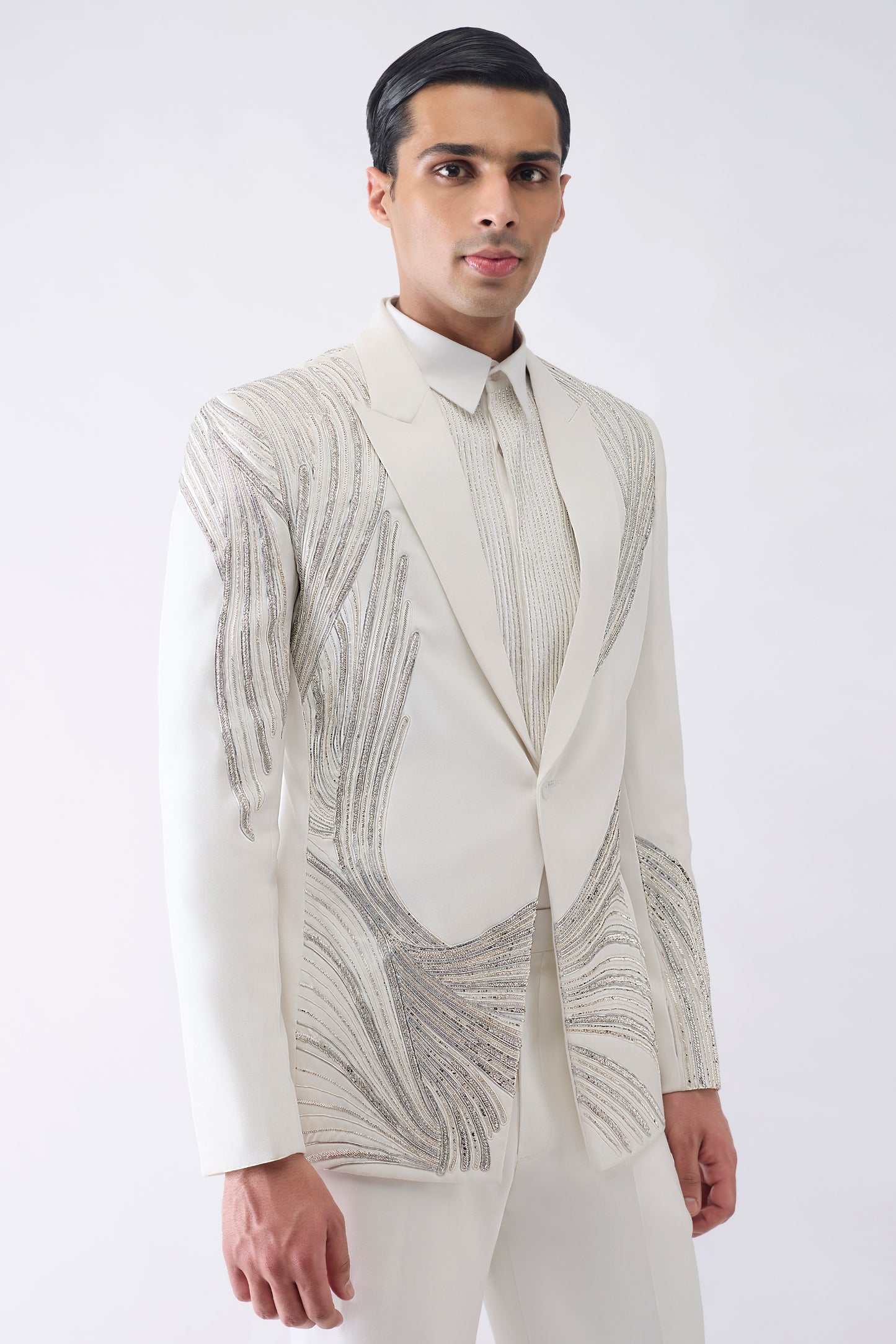 Corded Tuxedo Set With Glass Beads In Satin Crepe
