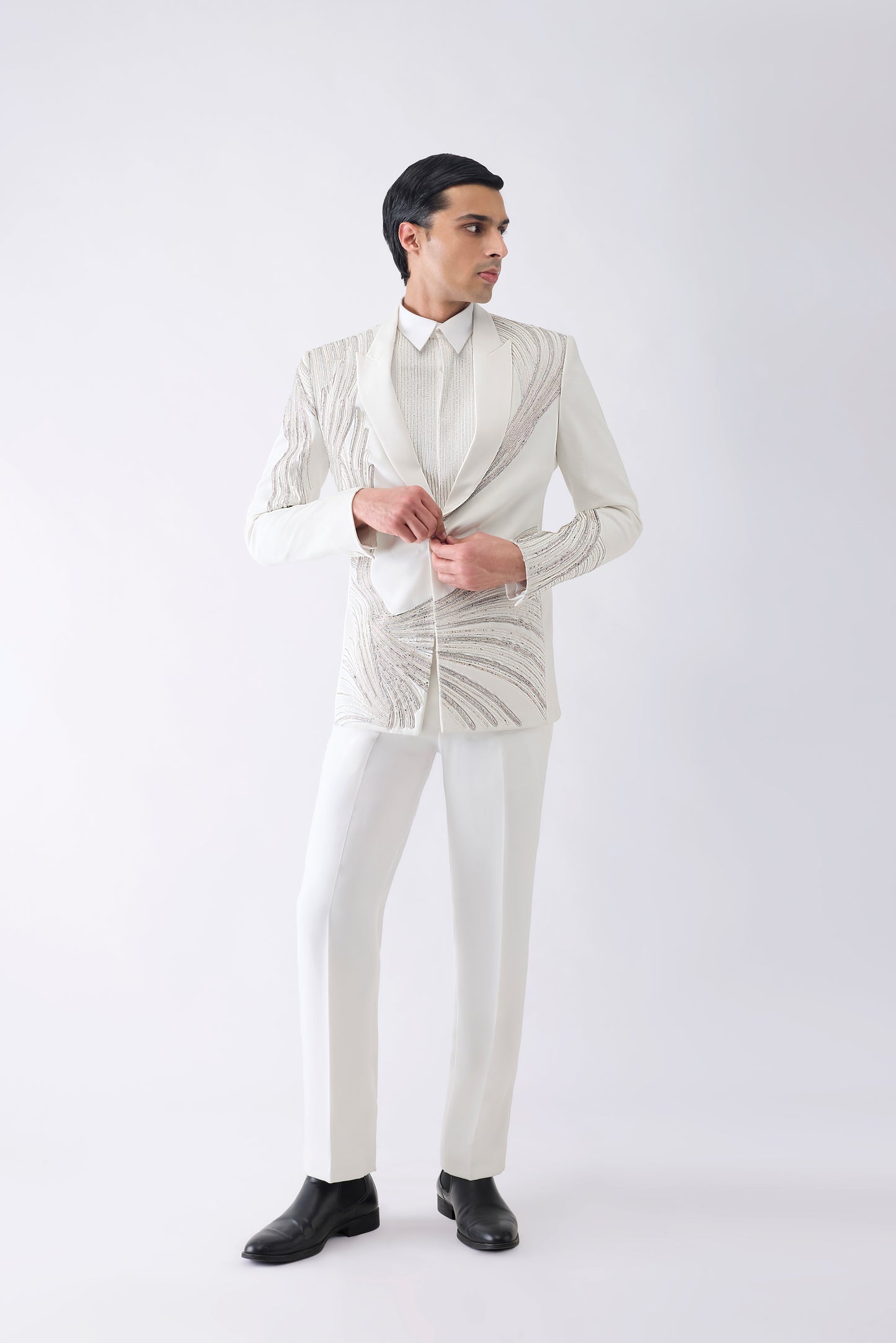 Corded Tuxedo Set With Glass Beads In Satin Crepe