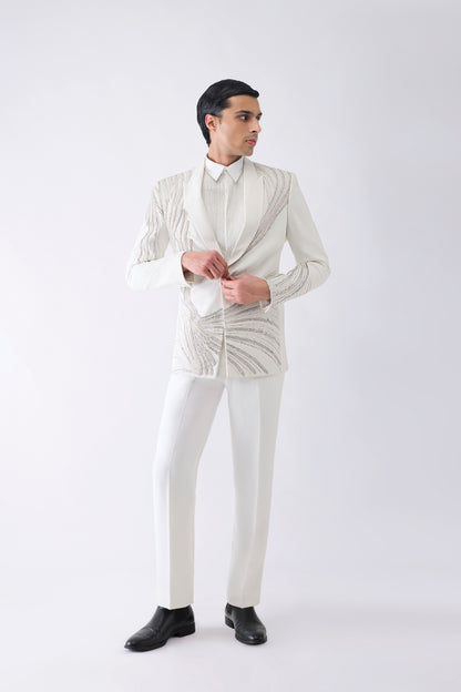Corded Tuxedo Set With Glass Beads In Satin Crepe