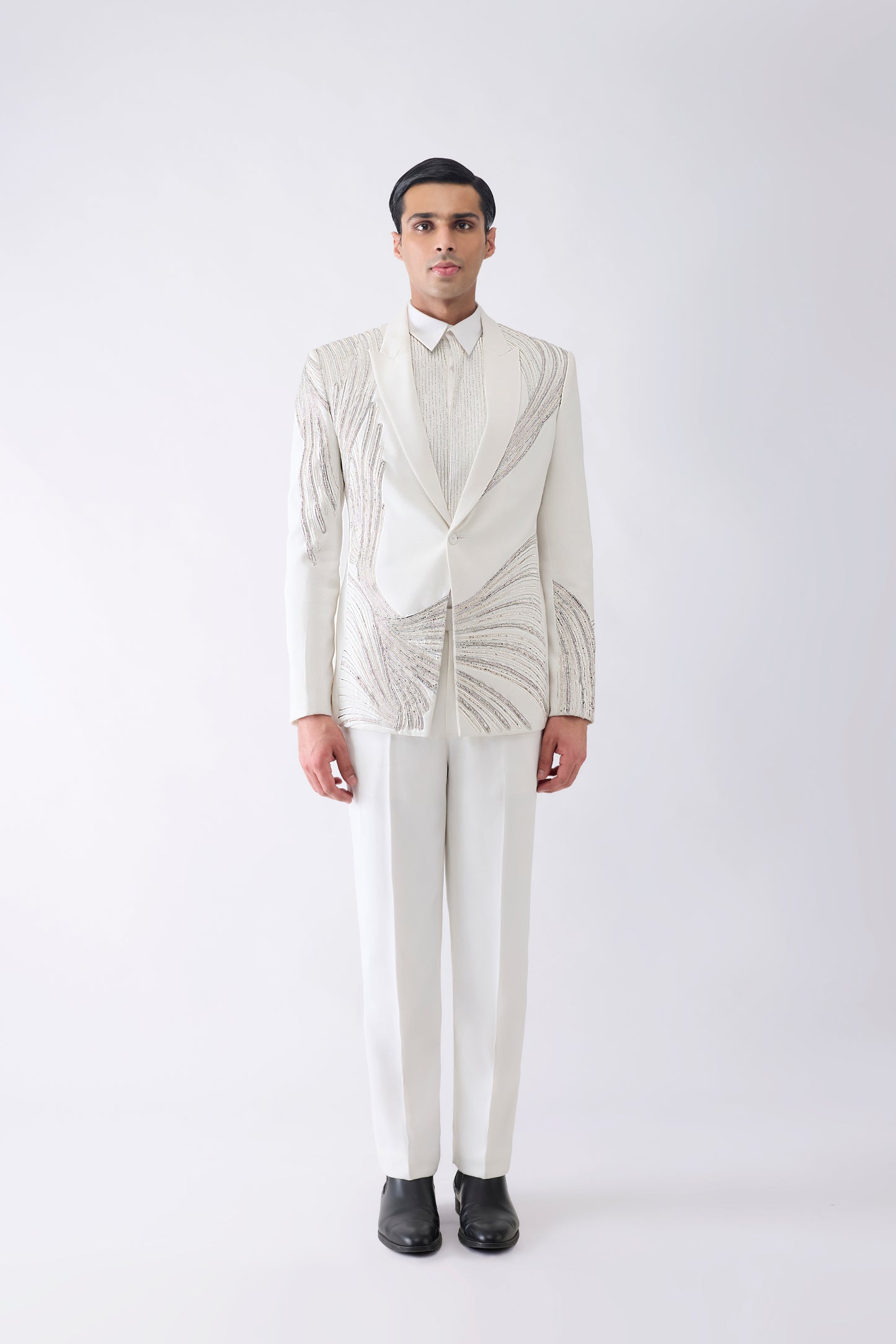 Corded Tuxedo Set With Glass Beads In Satin Crepe