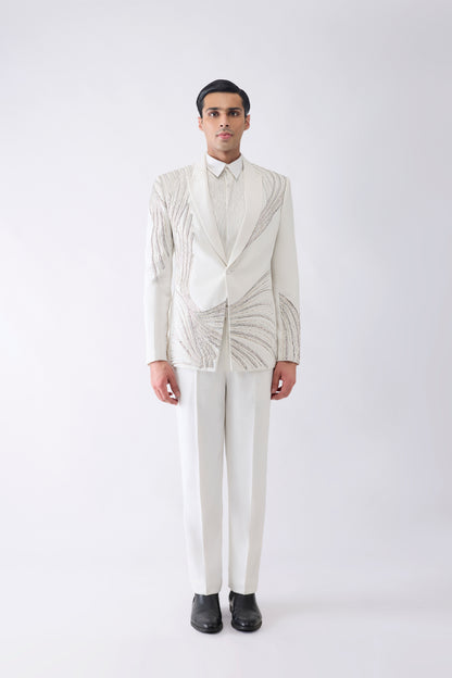 Corded Tuxedo Set With Glass Beads In Satin Crepe