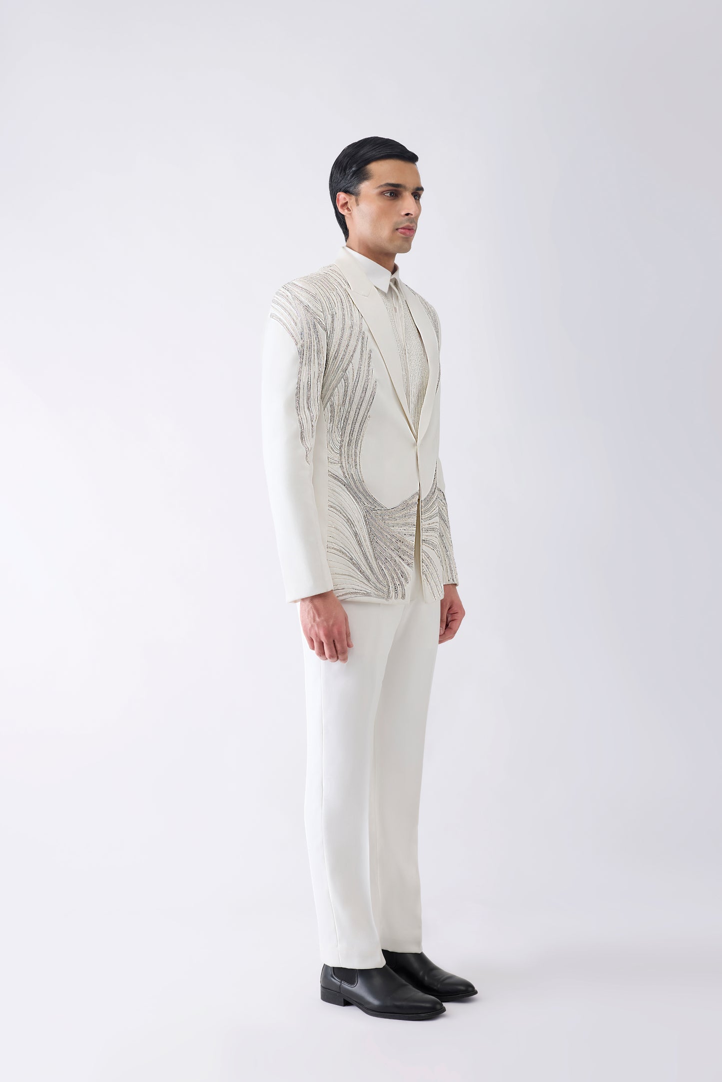 Corded Tuxedo Set With Glass Beads In Satin Crepe