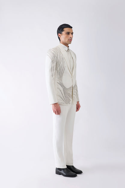 Corded Tuxedo Set With Glass Beads In Satin Crepe