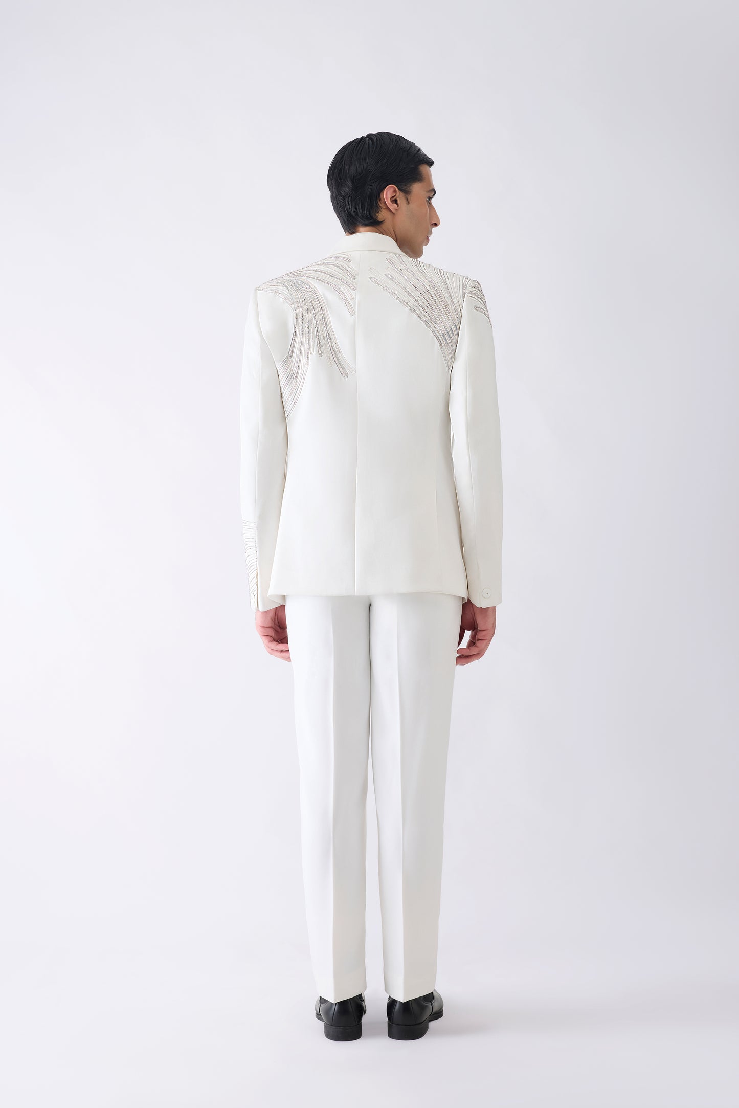 Corded Tuxedo Set With Glass Beads In Satin Crepe