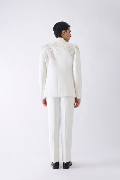 Corded Tuxedo Set With Glass Beads In Satin Crepe