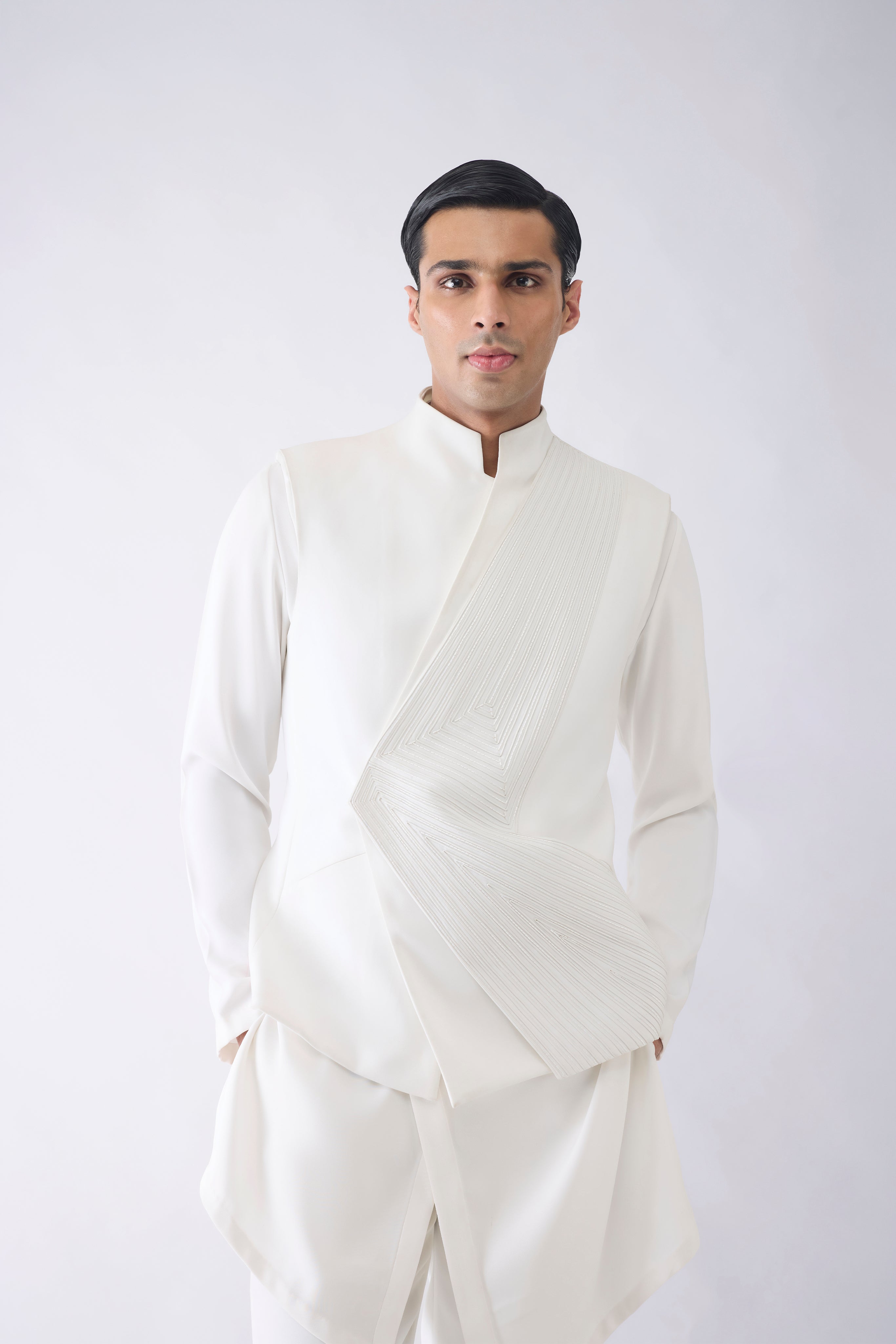 Overlap Corded Kurta Waistcoat Set