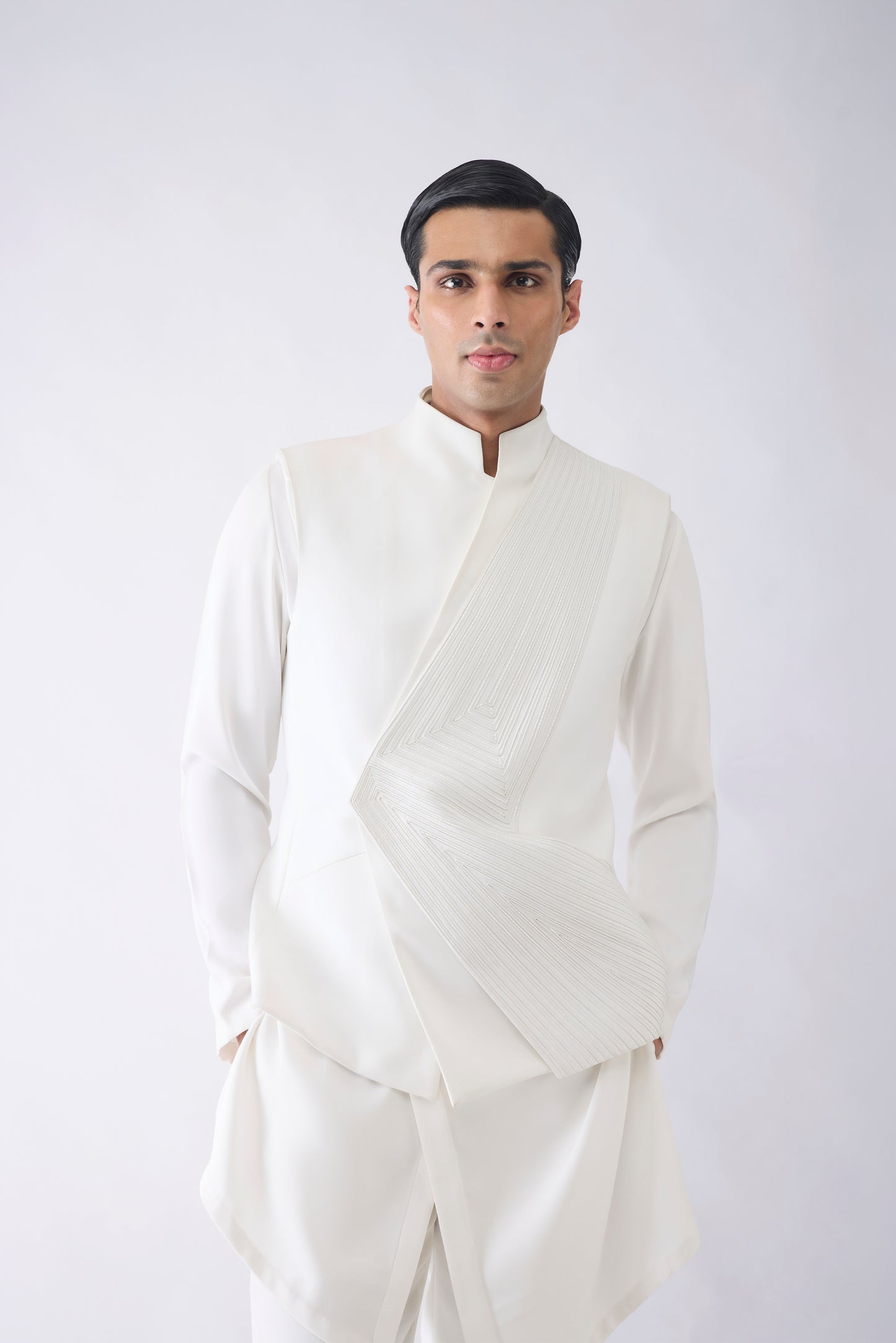Overlap Corded Kurta Bundi Set