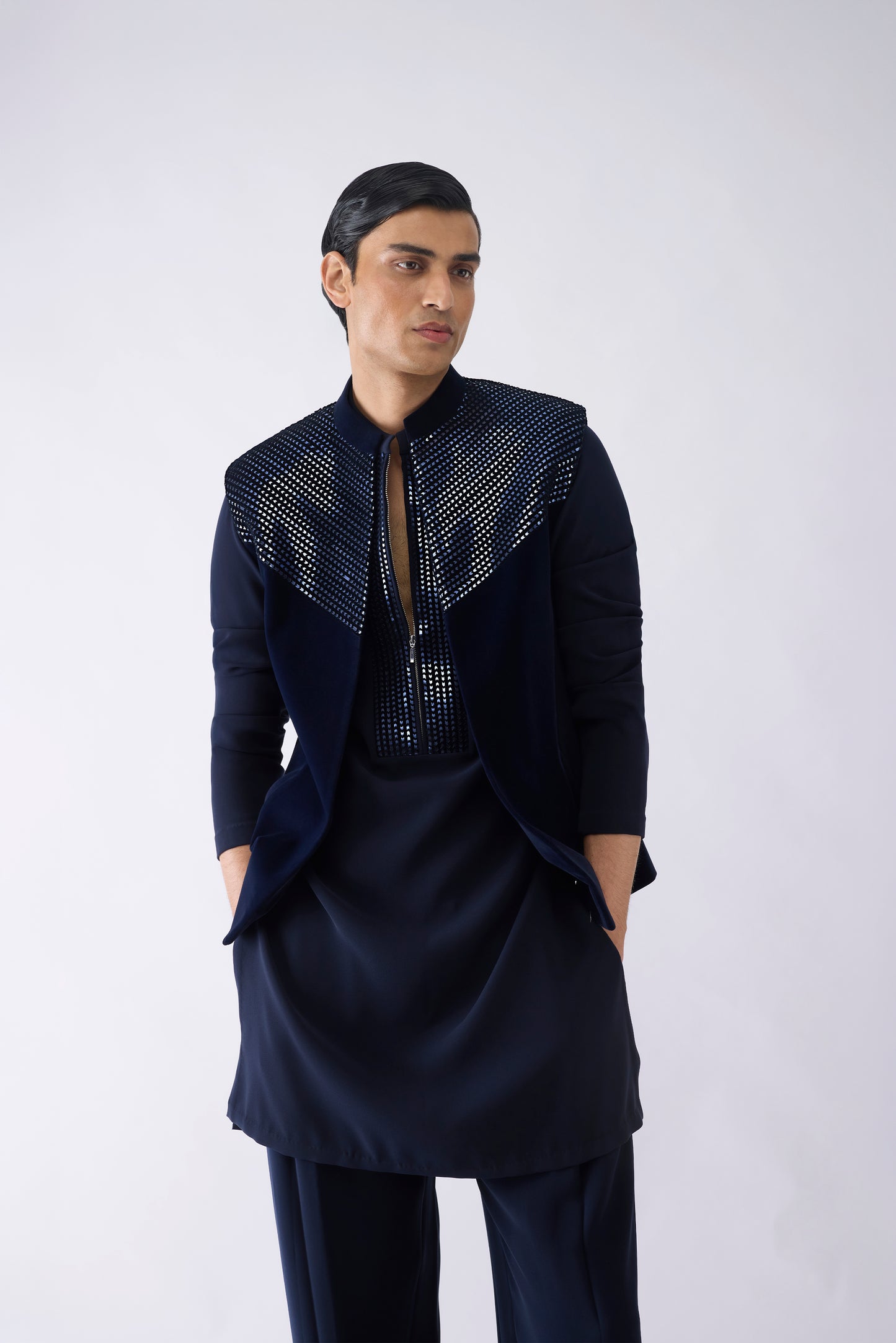 Metallic Hand Woven Kurta Bundi Set