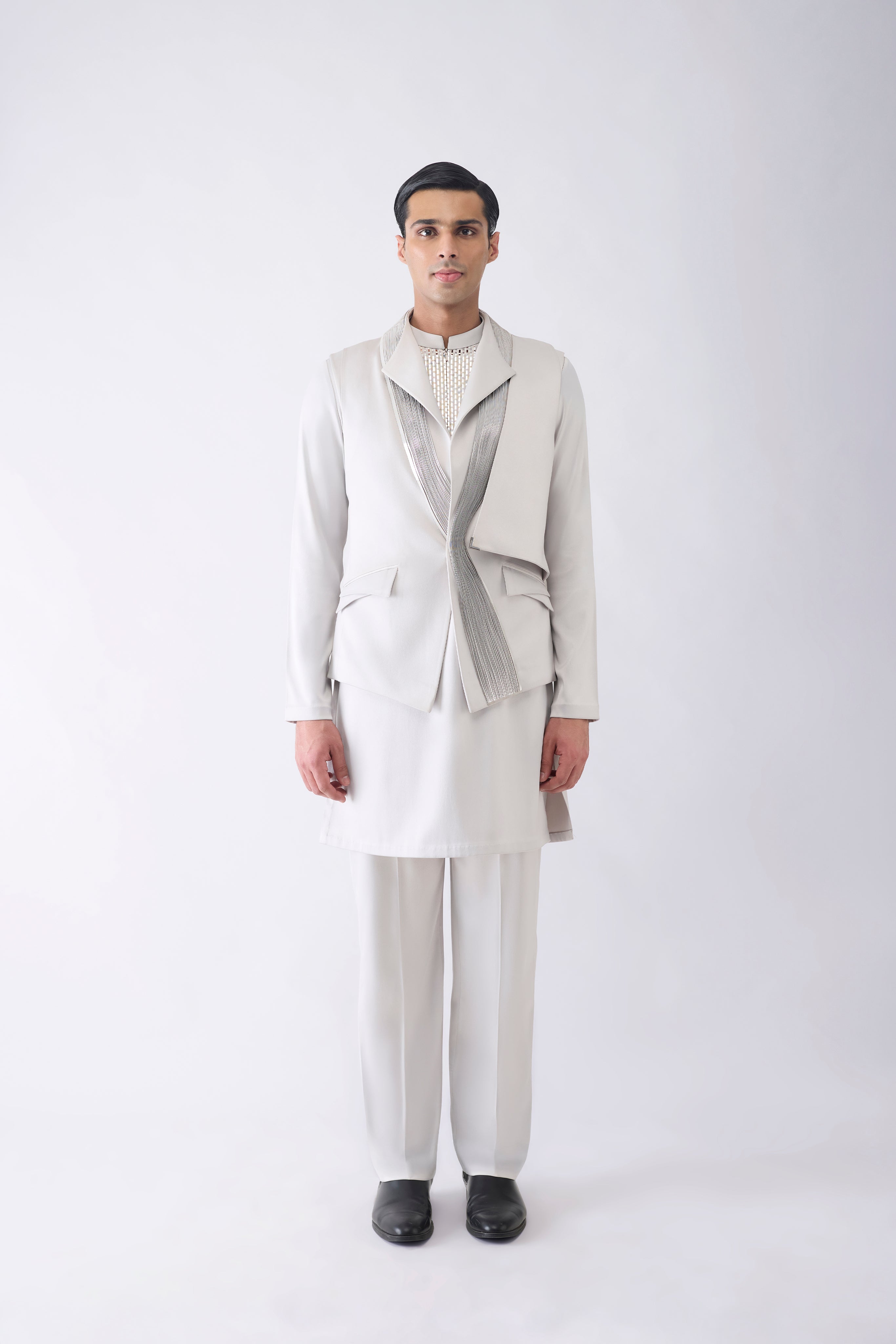 Metallic Micro Pleated Kurta Bundi Set