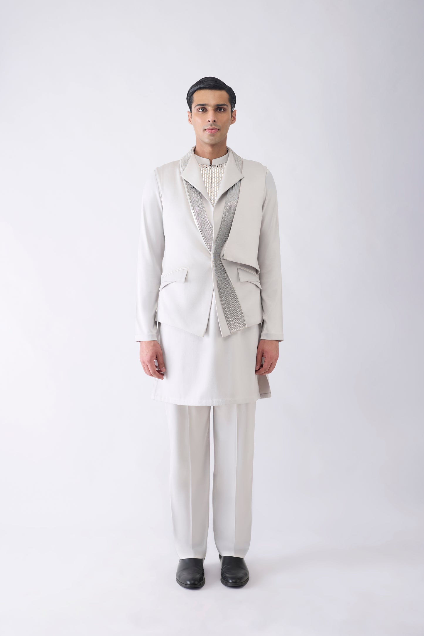 Metallic Micro Pleated Kurta Bundi Set