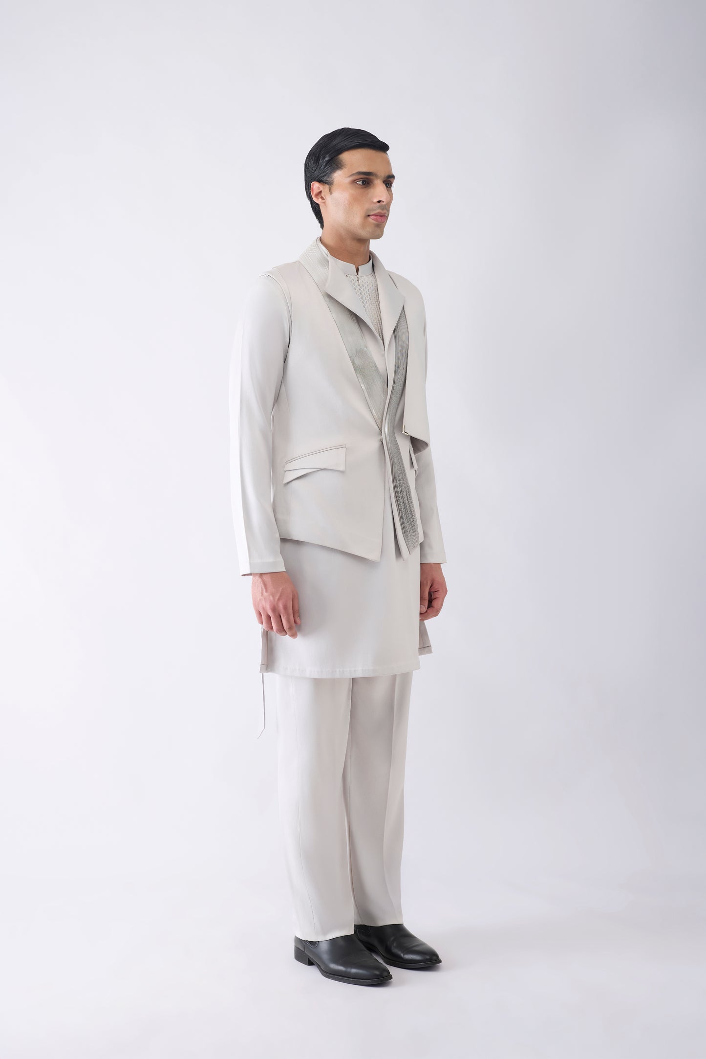 Metallic Micro Pleated Kurta Bundi Set