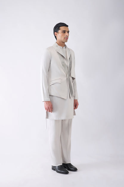 Metallic Micro Pleated Kurta Bundi Set
