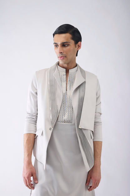 Metallic Micro Pleated Kurta Bundi Set