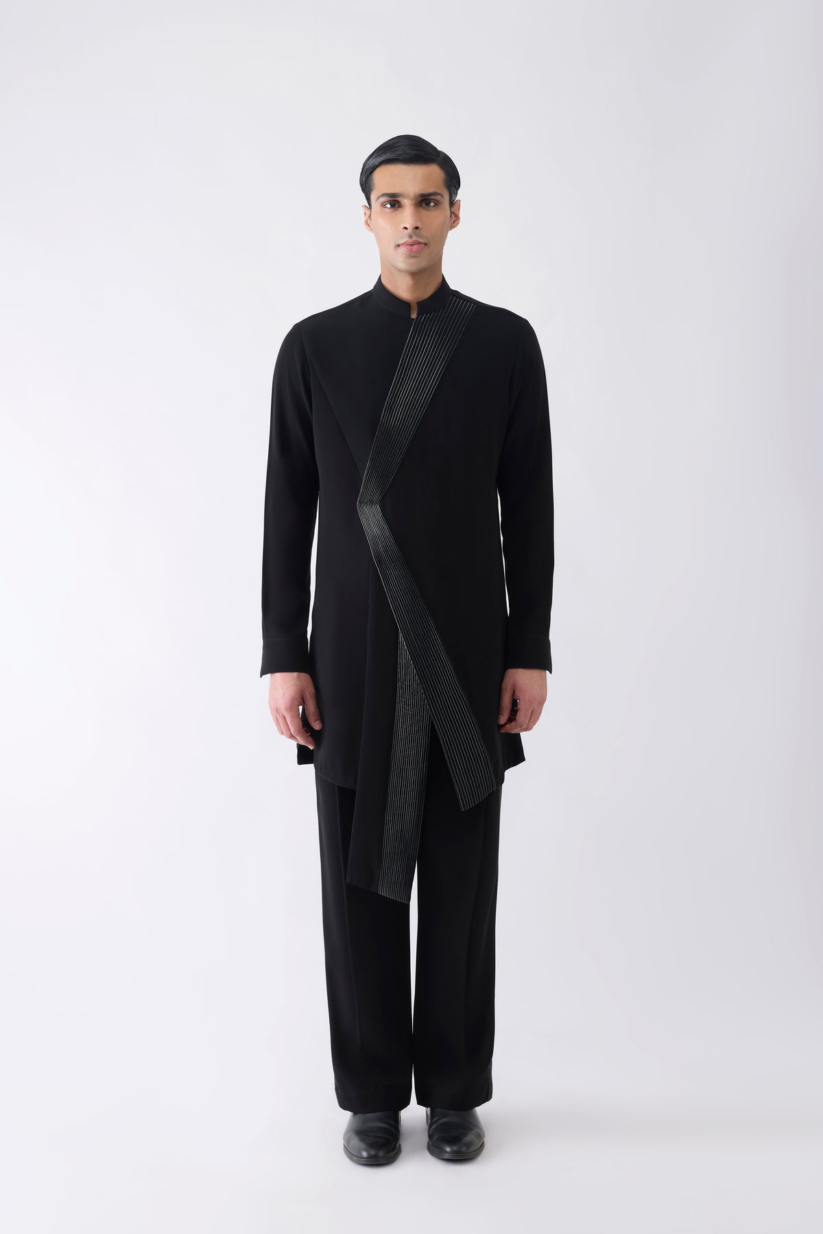 Asymmetric Corded Kurta in Satin Crepe