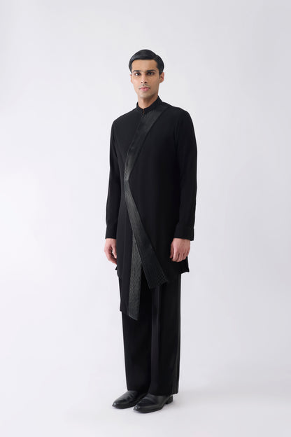 Asymmetric Corded Kurta in Satin Crepe