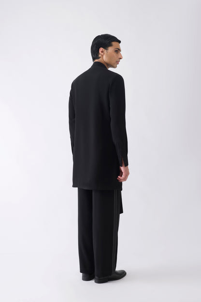 Asymmetric Corded Kurta in Satin Crepe