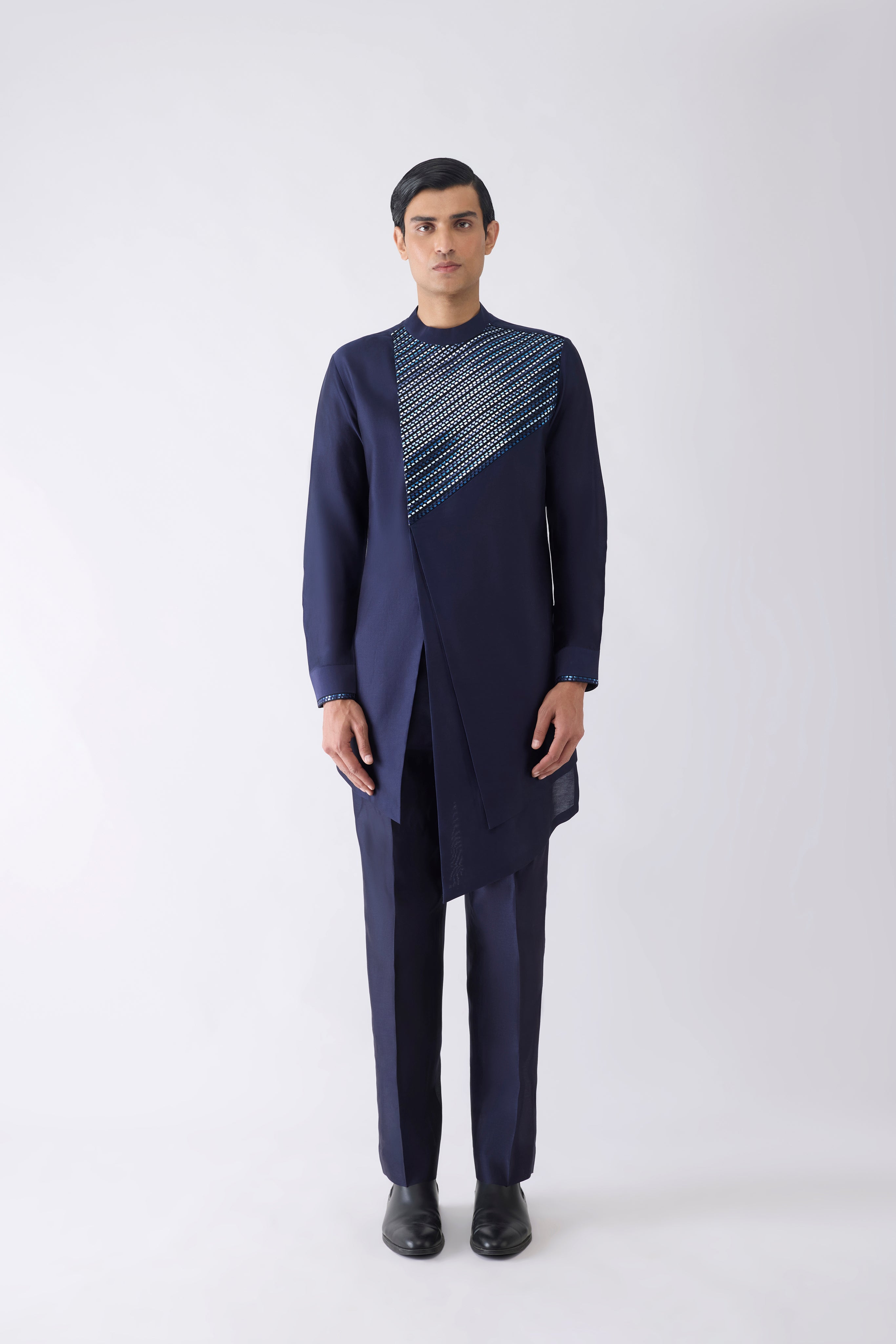 Asymmetric Metallic Hand Woven Kurta