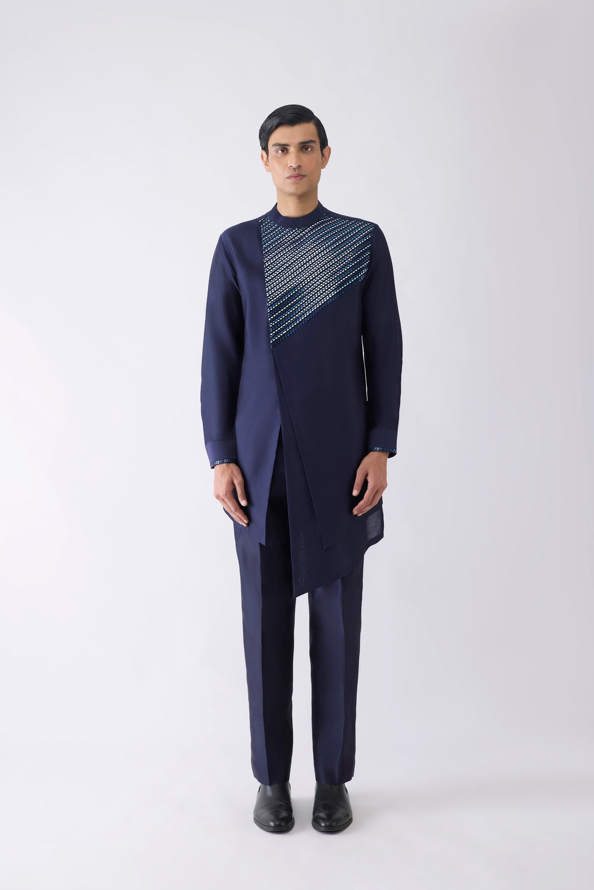 Asymmetric Metallic Hand Woven Kurta