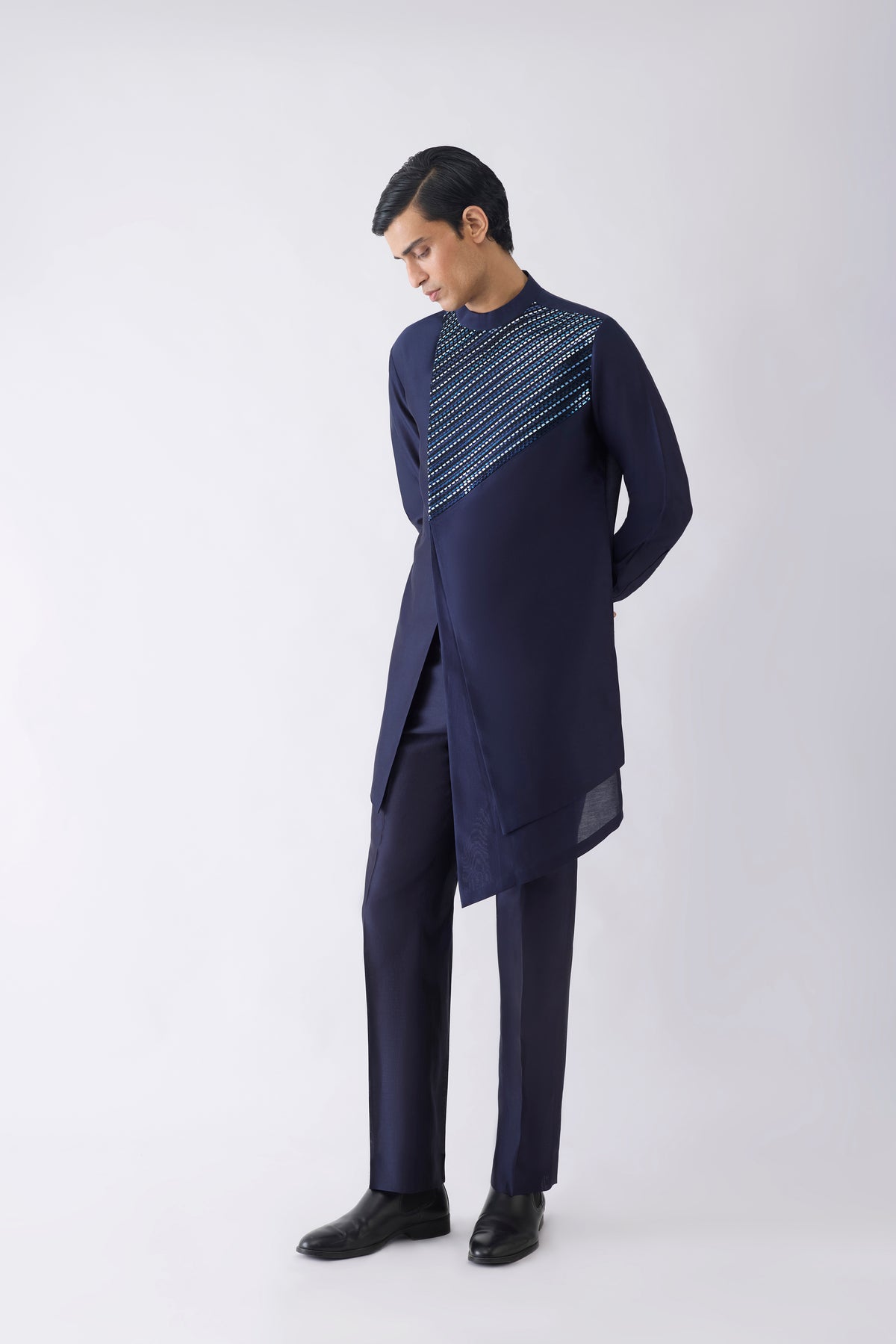 Asymmetric Metallic Hand Woven Kurta